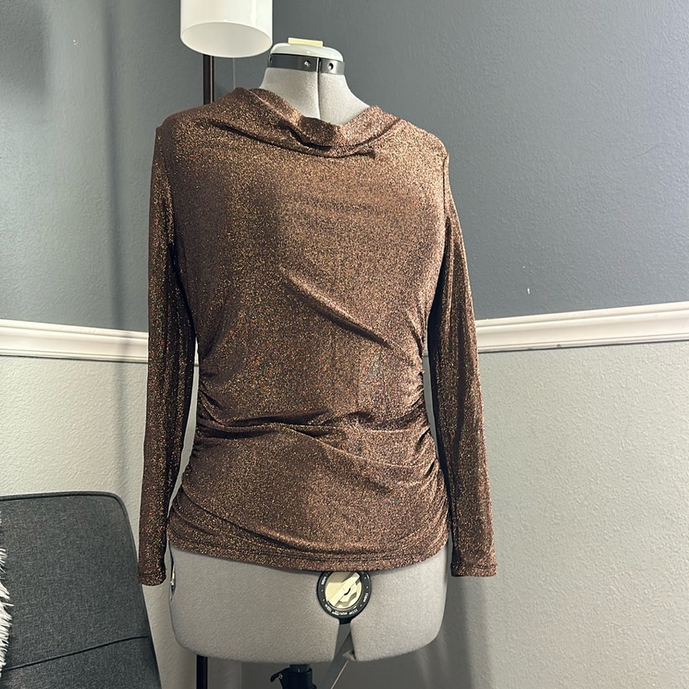 Copper metallic polyester spandex blouse